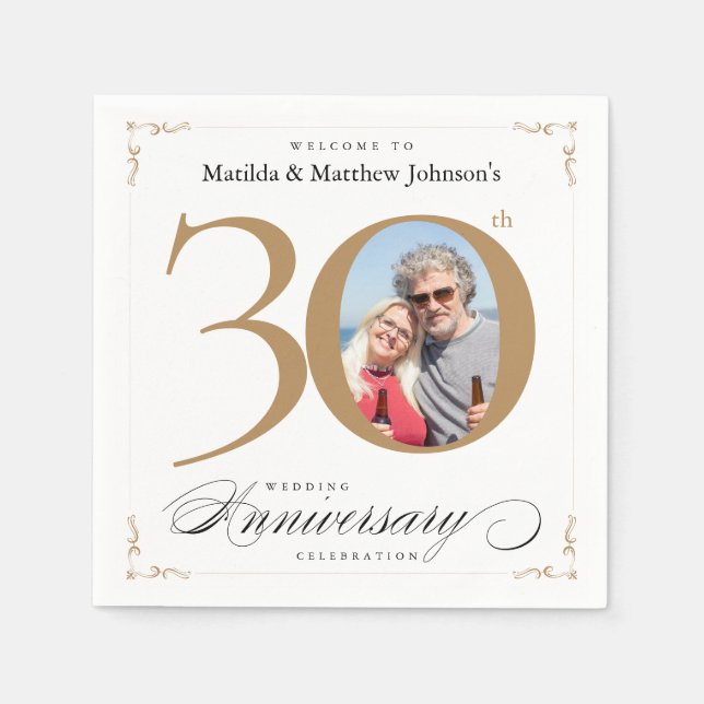 Jubiläum White Gold Calligraphy Classy Serviette (Vorderseite)