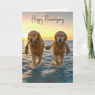 Jubiläums Golden Retriever mit verknotetem Seil Karte