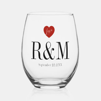 Jubiläums-Hochzeitspaar-Monogramm-Initiale Weinglas Ohne Stiel
