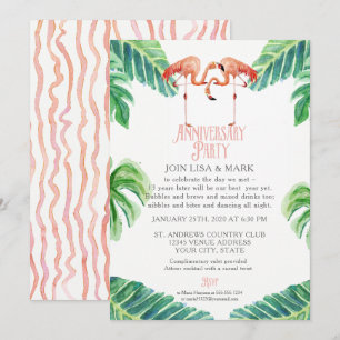 Jubiläums-Party Rosa Flamingo Blatt Streifen Einladung