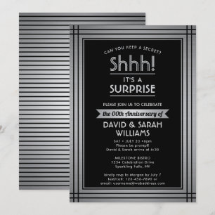 Jubiläums-Überraschungsparty Elegant Schwarz & Sil Einladung