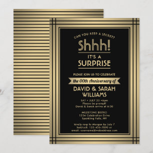 Jubiläums-Überraschungsparty Elegant Schwarz und G Einladung