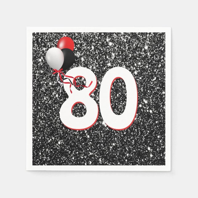 Jubiläumsballons zum Schwarzen Glitzer Napkins Serviette (Vorderseite)