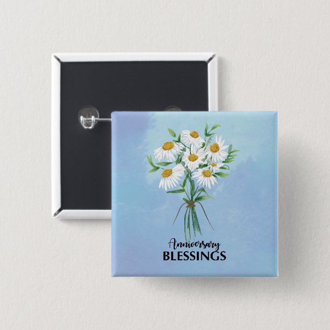JubiläumsBouquet von Daisies Segen Button (Vorne & Hinten)