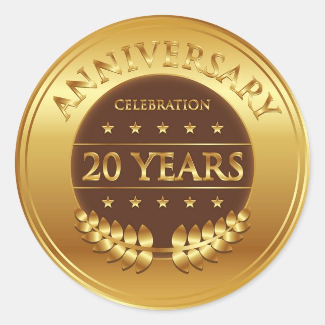 Jubiläumsfeier 20 Jahre Goldmedaille Runder Aufkleber (Vorderseite)