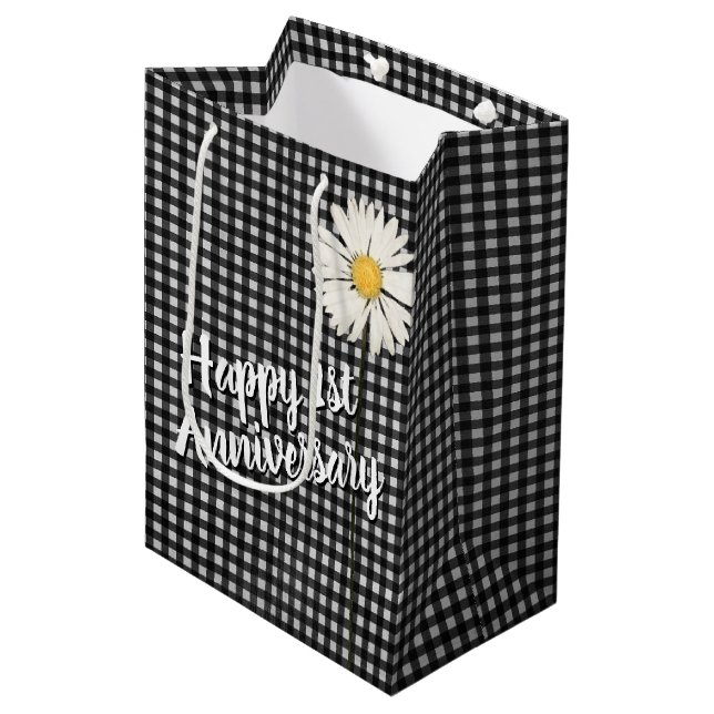 Jubiläumsfeier auf der Gingham Mittelgeschenktasch Mittlere Geschenktüte (Vorderseite Schrägansicht)