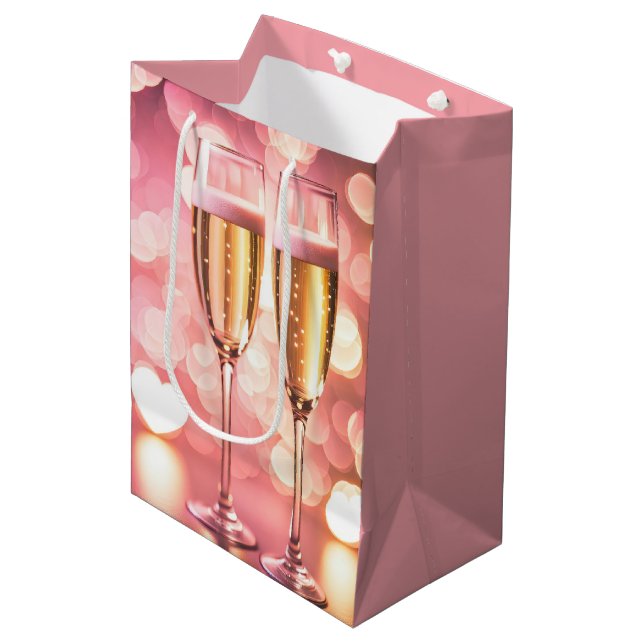 Jubiläumsfeier Champagne Flutes Mittlere Geschenktüte (Vorderseite Schrägansicht)