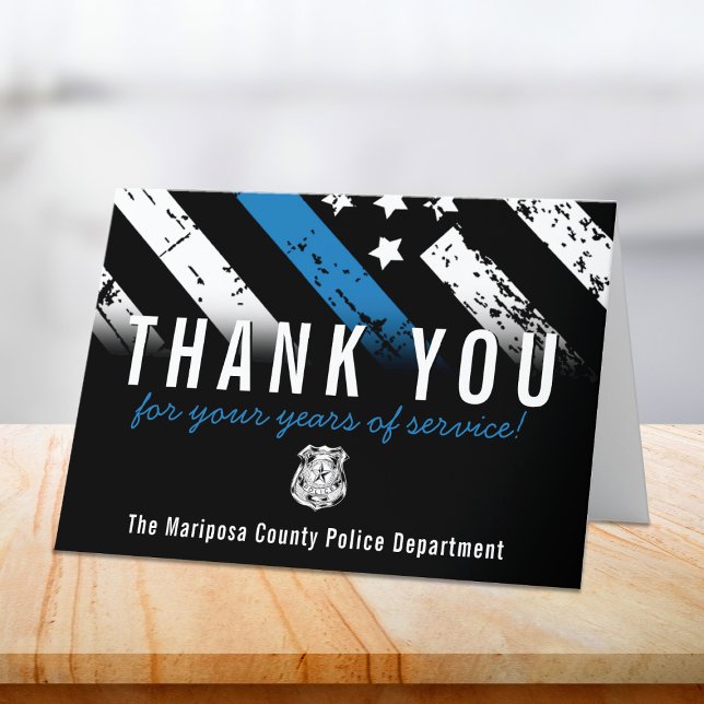 Jubiläumsflagge der Polizei Dankeskarte (Police Retirement Anniversary Blue Line Flag Thank You Card)