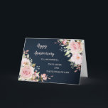 Jubiläumsjahr: Floral Daughter & Tochter Karte<br><div class="desc">Happy Hochzeitstag Karte für Tochter und Tochter im Gesetz mit eleganten rot-rosa Aquarell Blume und marineblau Hintergrund und Herz-Filz Vers.</div>