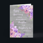 Jubiläumsjahr: Floral Daughter & Tochter Karte<br><div class="desc">Happy Hochzeitstag Karte für Tochter und Tochter im Gesetz mit schönen Aquarell Vintag violette Blumen,  rustikales Holz und sentimental Vers.</div>