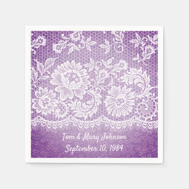 Jubiläumsjubiläum der weißen Spitzenteile Lila Serviette (Vorderseite)