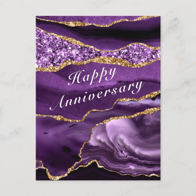 Jubiläumskarte Agate Lila Violett Glitzer Gold Postkarte (Vorderseite)