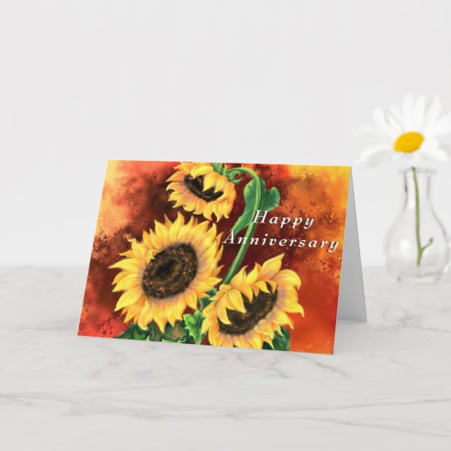 Jubiläumskarte Drei Sonnenblumen Malerei Karte (Kleine Pflanze)