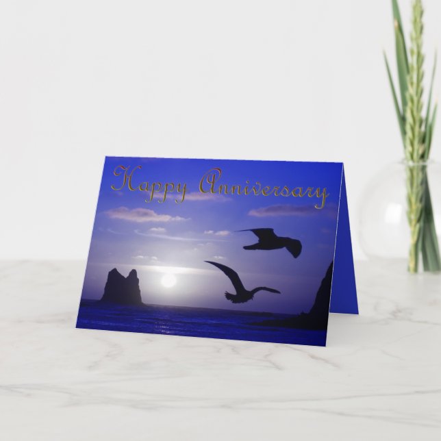Jubiläumskarte für blaue Sonnenuntergänge Silhouet Karte (Vorderseite)