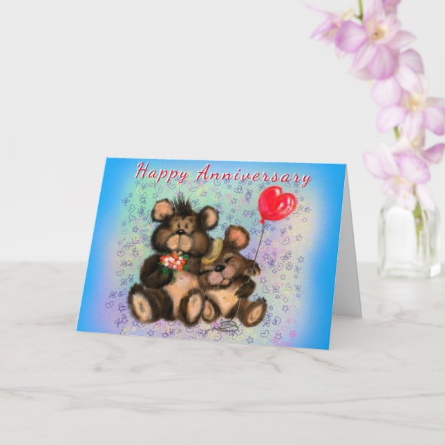 Jubiläumskarte für Couple Bear Liebe Karte (Orchidee)