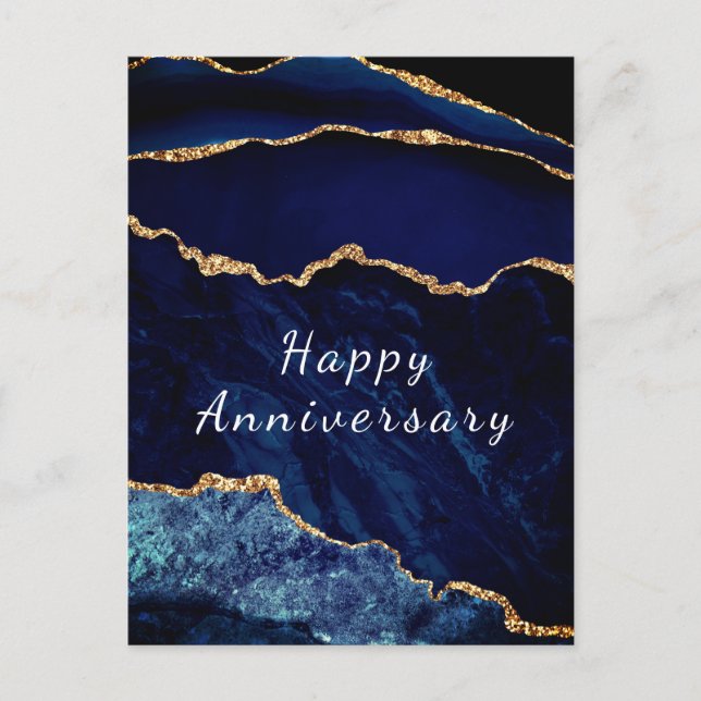Jubiläumskarte Navy Blue Gold Glitzer Marmor Postkarte (Vorderseite)