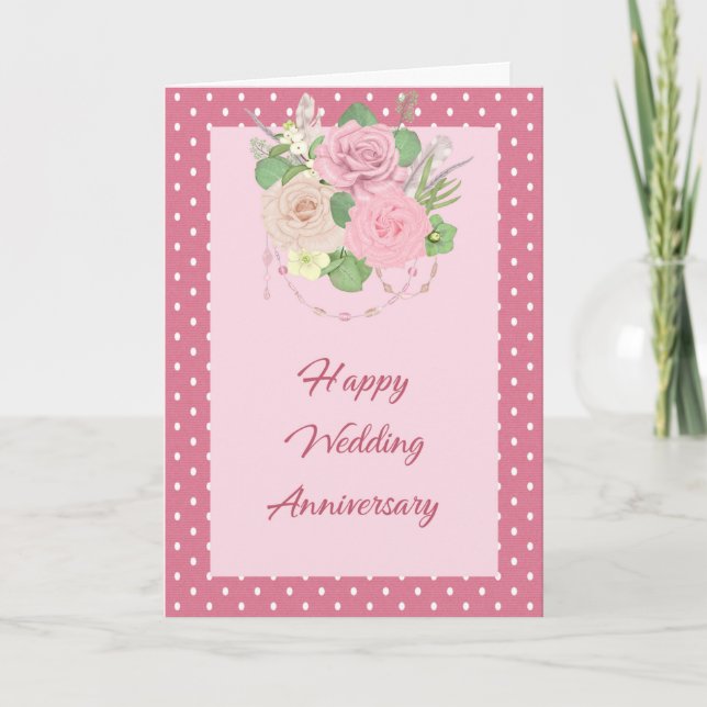 Jubiläumskarte Pink mit Blume und Punkten Karte (Vorderseite)