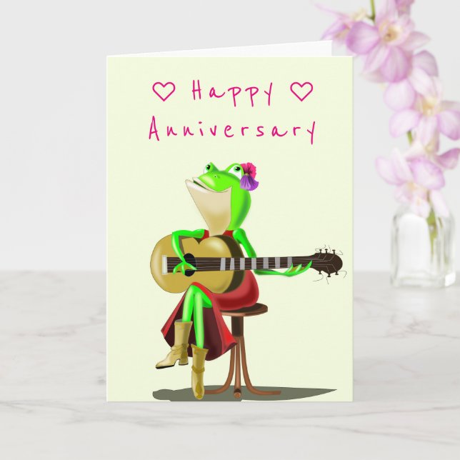 Jubiläumskarte Romantischer Frosch mit Gitarre - F Karte (Orchidee)