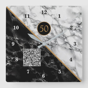 Jubiläumskontrolle Schwarz-weißer QR-Code Quadratische Wanduhr