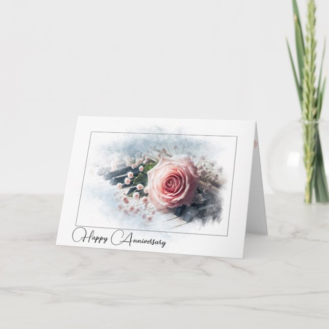 Jubiläumsrosa auf Vintagem Klavier Karte (Vorderseite)