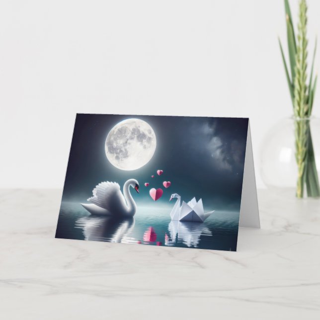Jubiläumsschwan mit Origami Bird Karte (Vorderseite)