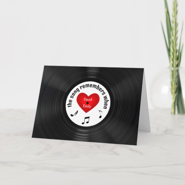 Jubiläumsschwarzer Vinyl-Rekord mit Song-Titel Karte (Vorderseite)