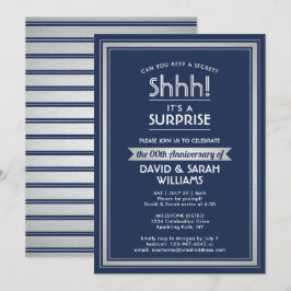 Jubiläumsüberraschung Party Navy Blue White Silver Einladung