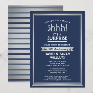 Jubiläumsüberraschung Party Navy Blue White Silver Einladung