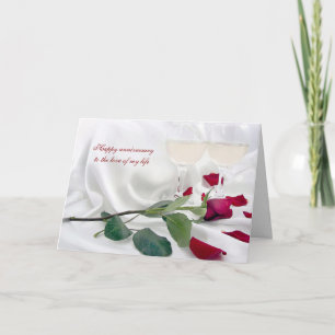 Jubiläumswein und Rose auf Satin Karte