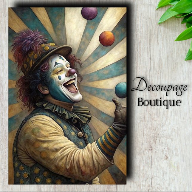 Jubitant Circus Clown Decoupage Seidenpapier (Jubilant Circus Clown Decoupage Tissue Paper)