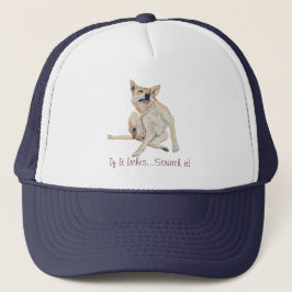 juckender Hund kratzend Bild mit lustigem Slogan Truckerkappe