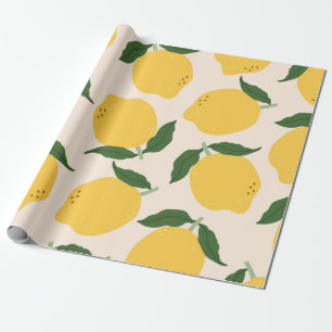 Juckgelbe Zitronen, grüne Blätter. Frische, lecker Geschenkpapier