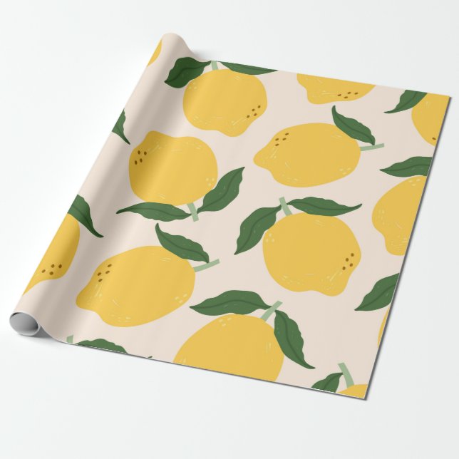 Juckgelbe Zitronen, grüne Blätter. Frische, lecker Geschenkpapier (Ungerollt)