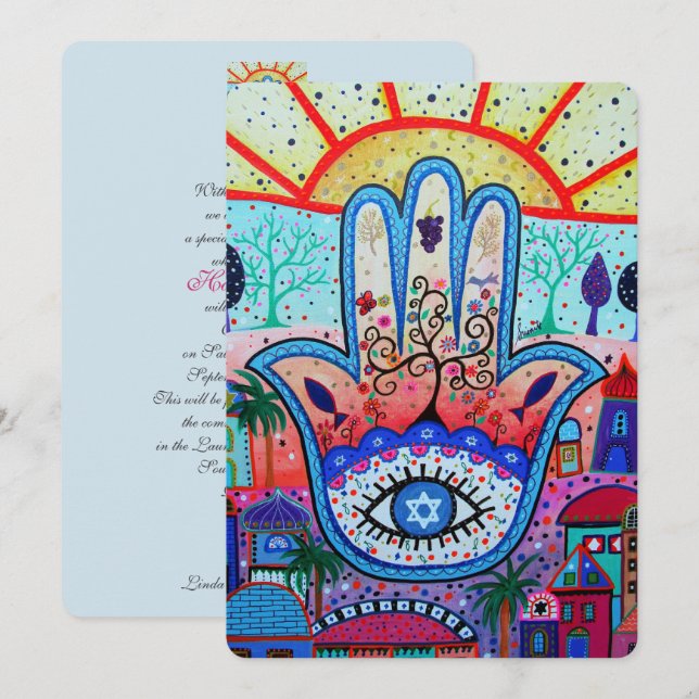 JUDAIC HAMSA BAT BAR MITZVAH EINLADUNG (Vorne/Hinten)