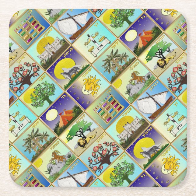 Judaica 12 Tribes of Israel Art Print Rechteckiger Pappuntersetzer (Vorderseite)
