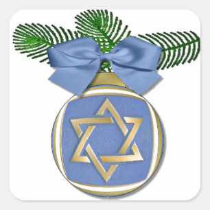 Judaica Chanukka Davidstern Ornamentendruck Quadratischer Aufkleber