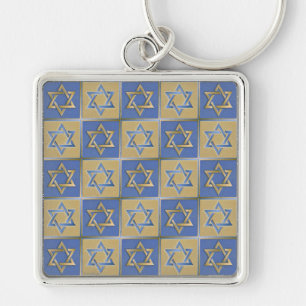 Judaica Davidstern Metall Gold Blau Schlüsselanhänger