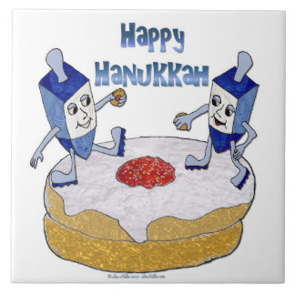 Judaica Frohes Chanukka Tänzerische Dreidels Donut Fliese