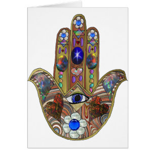 Judaica Hamsa Coeurs Fleurs Opal Art Imprimer