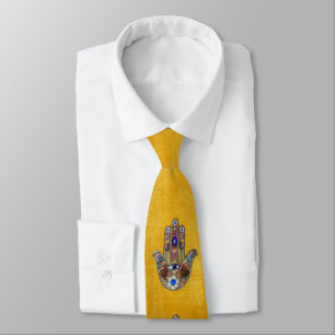 Judaica Hamsa Herzen Blumen Opal Druck auf Gold Krawatte