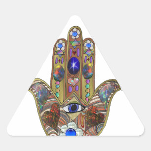 Judaica Hamsa Herzen Blumen Opal Kunst Druck Dreieckiger Aufkleber