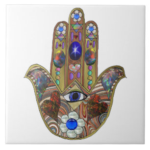 Judaica Hamsa Herzen Blumen Opal Kunst Druck Fliese