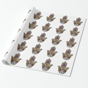 Judaica Hamsa Herzen Blumen Opal Kunst Druck Geschenkpapier