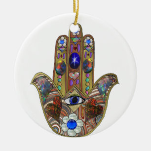 Judaica Hamsa Herzen Blumen Opal Kunst Druck Keramikornament