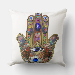 Judaica Hamsa Herzen Blumen Opal Kunst Druck Kissen