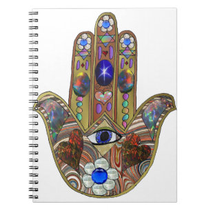 Judaica Hamsa Herzen Blumen Opal Kunst Druck Notizblock