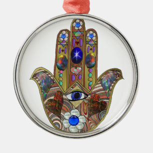 Judaica Hamsa Herzen Blumen Opal Kunst Druck Ornament Aus Metall