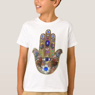 Judaica Hamsa Herzen Blumen Opal Kunst Druck T-Shirt