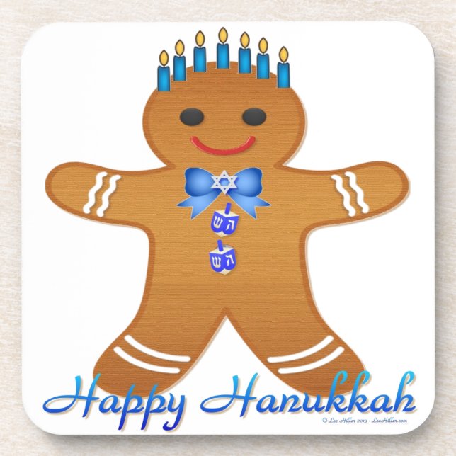 Judaica Hanukkah Gingerbread Man Menorah Untersetzer (Vorderseite)