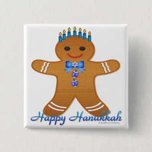 Judaica Hanukkah Lebkuchenmann Menora Button